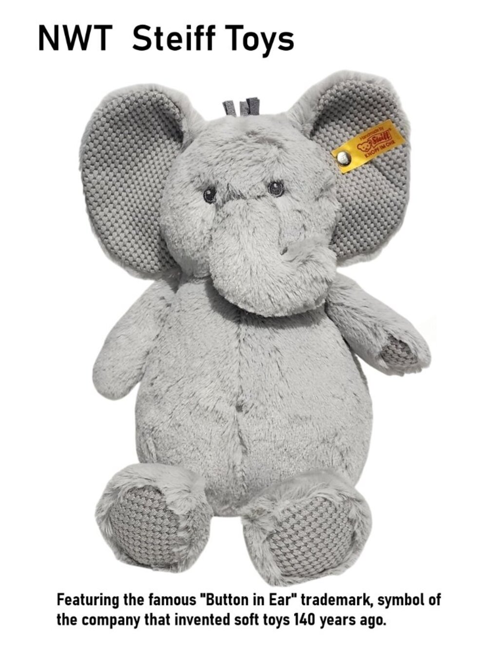 Steiff of Germany Elephant Soft Toy - top-quality materials. Collectible Toy.